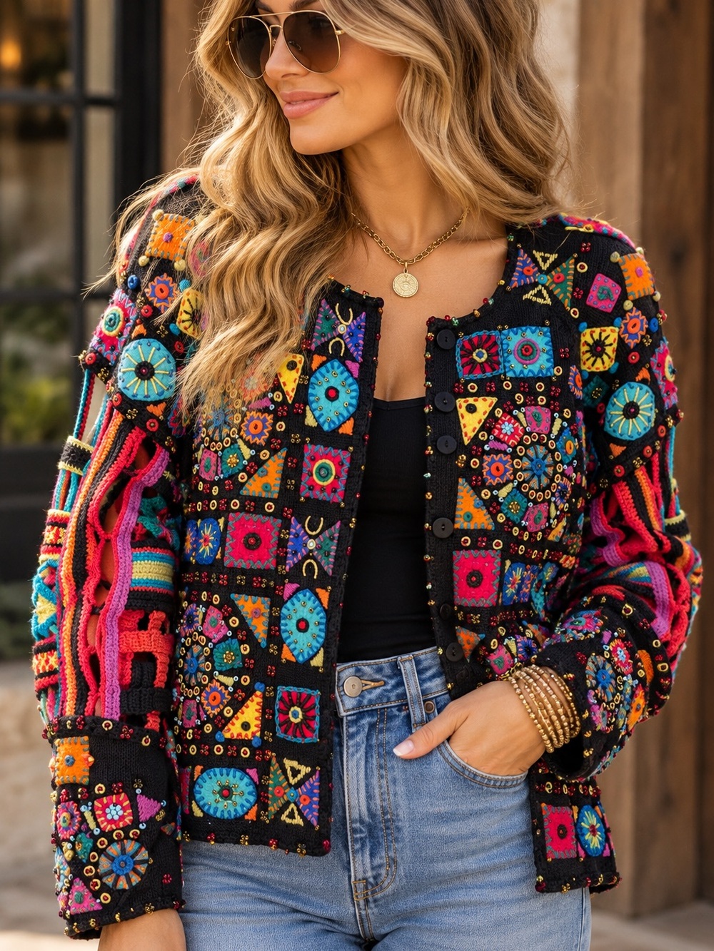Vintage Michael Simon Size 1 Beaded Embroidered Art to Wear Cardigan Sweater